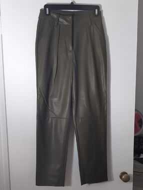 Topshop Olive Green Faux Leather Women's Pants
